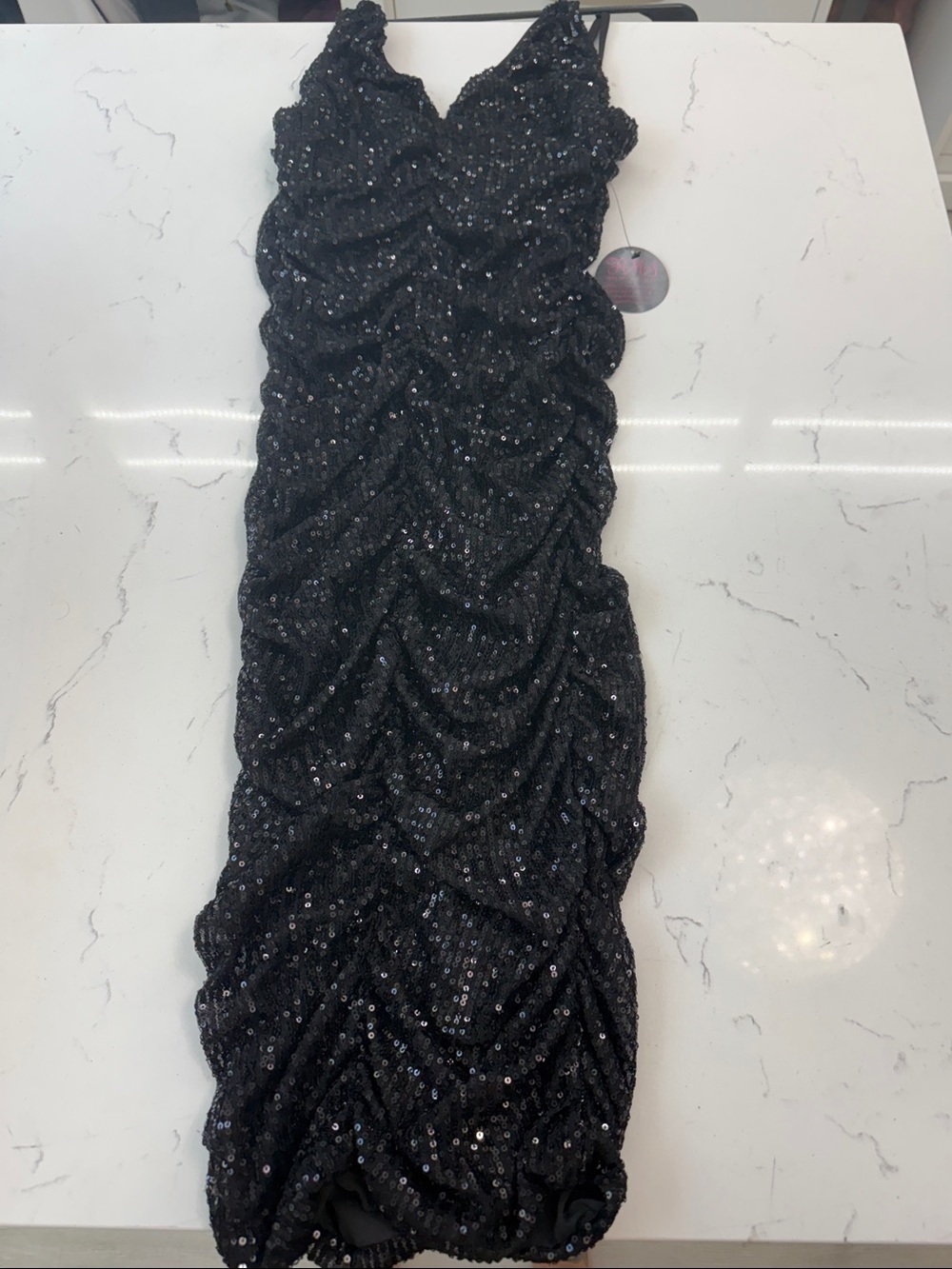 Hot Miami Styles Black Sequin Ruched Bodycon Dress